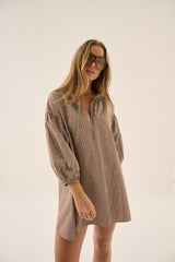 AJ Stripe Dress Chocolate