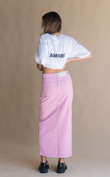 Utility Split Denim Skirt Acid-Wash Peony