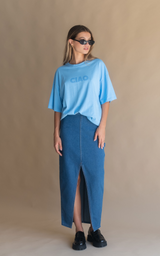 Utility Split Denim Skirt Dark Blue