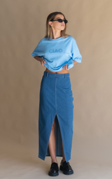 Utility Split Denim Skirt Dark Blue