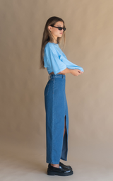 Utility Split Denim Skirt Dark Blue