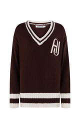 AJ V Neck Knit Sweater Chicory Coffee
