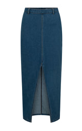 Utility Split Denim Skirt Dark Blue