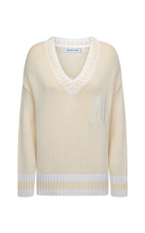 AJ V-Neck Knit Sweater Lemon Cream