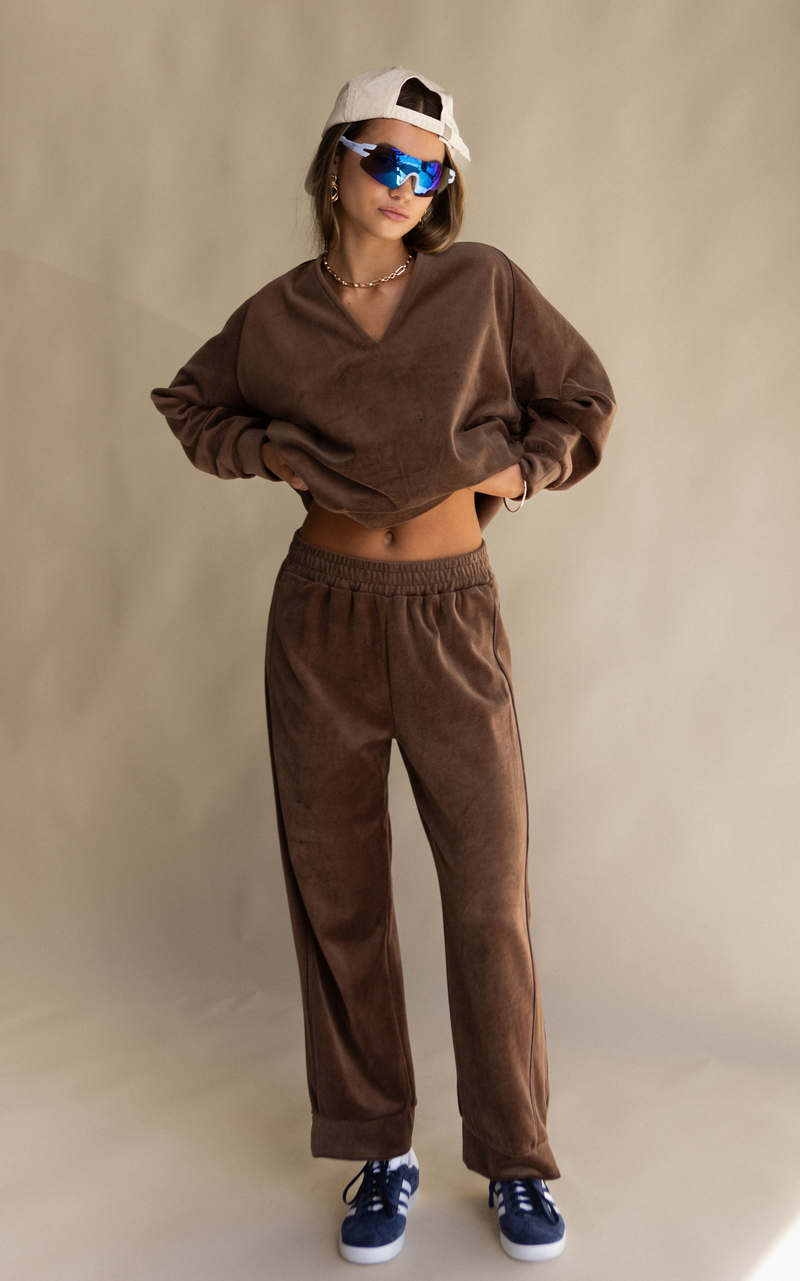 Velour Piping Pant Chocolate