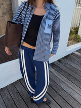 AJJA Shirt Navy Blue Stripe