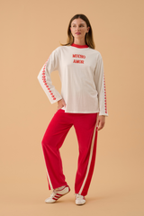Velour Splice Trackpant Tango Red