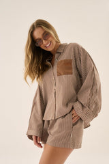 AJ Stripe Shirt Choc Stripe