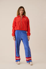 Velour Stripe Trackpant Cerulean Blue