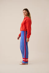 Velour Stripe Trackpant Cerulean Blue