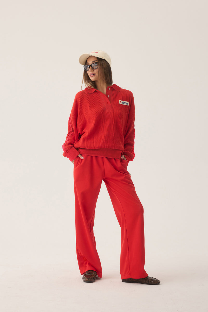 Tiva Waffle Sweatshirt Apple Red