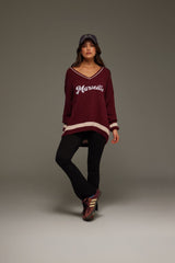 Marseille Knit V-Neck Sweater Red Wine