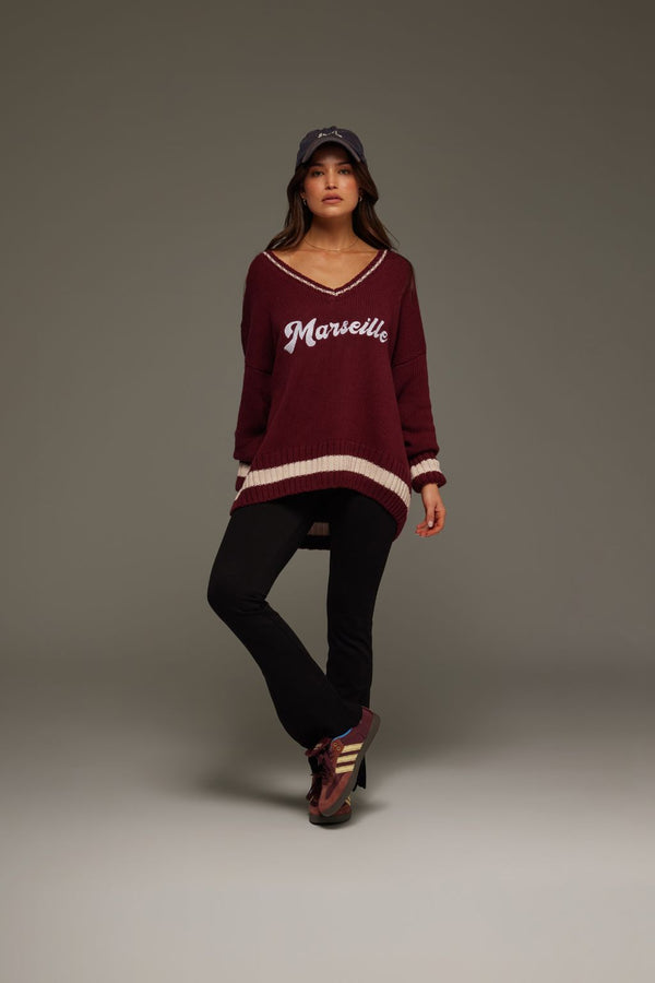 Marseille Knit V-Neck Sweater Red Wine