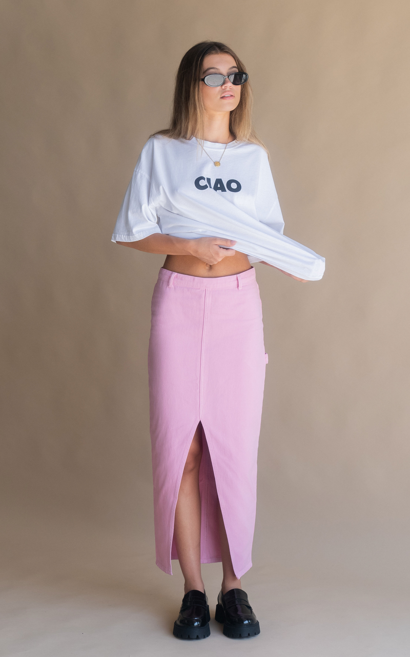 Pink acid shop wash denim skirt