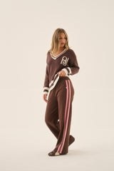 AJ V Neck Knit Sweater Chicory Coffee