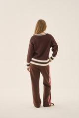 AJ V Neck Knit Sweater Chicory Coffee