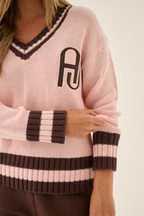 AJ V Neck Knit Sweater Dusty Rose