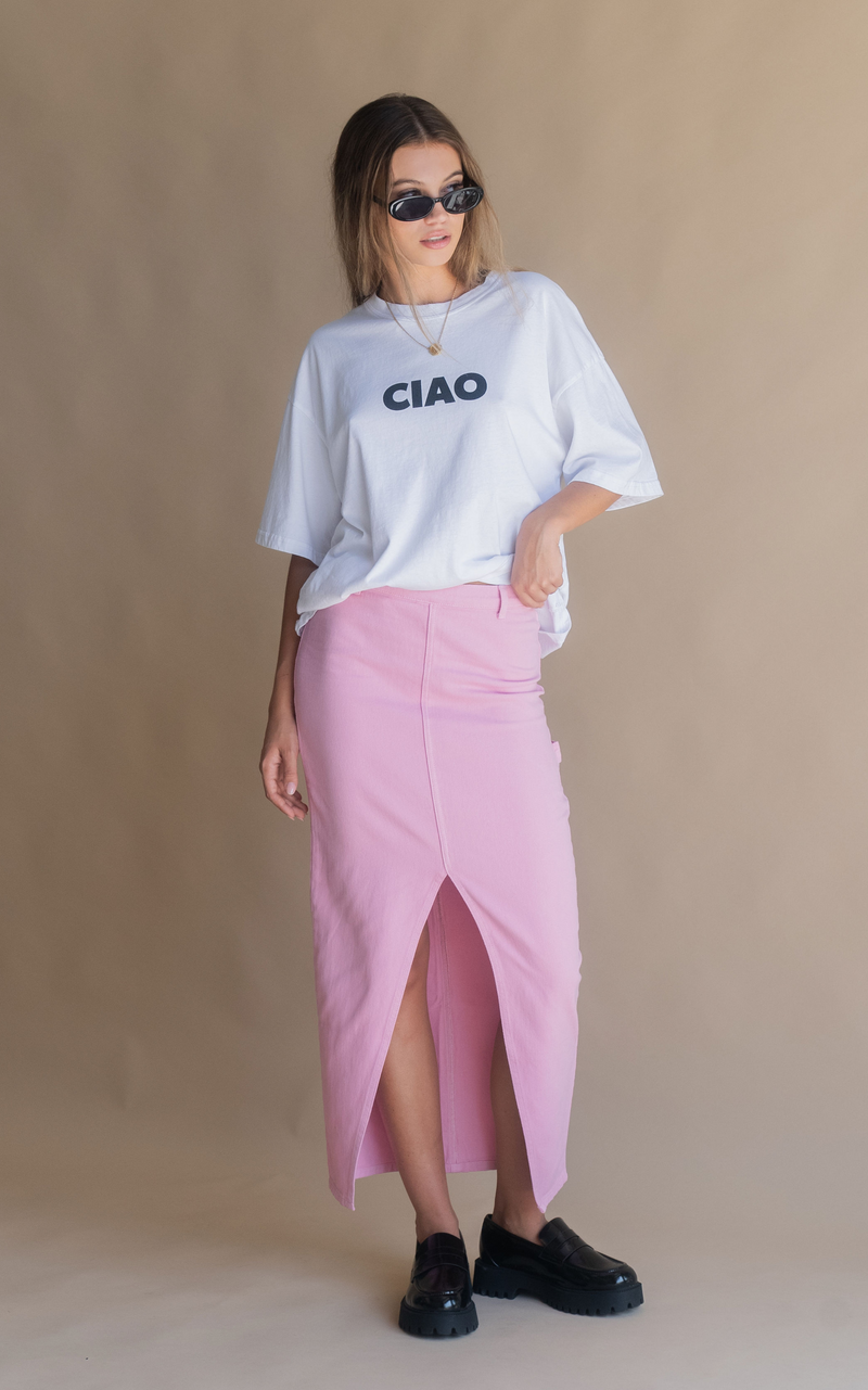 Pink acid sales wash denim skirt