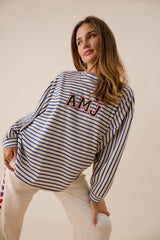 AMJ Waffle Long Sleeve Top Dark Navy