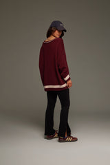 Marseille Knit V-Neck Sweater Red Wine