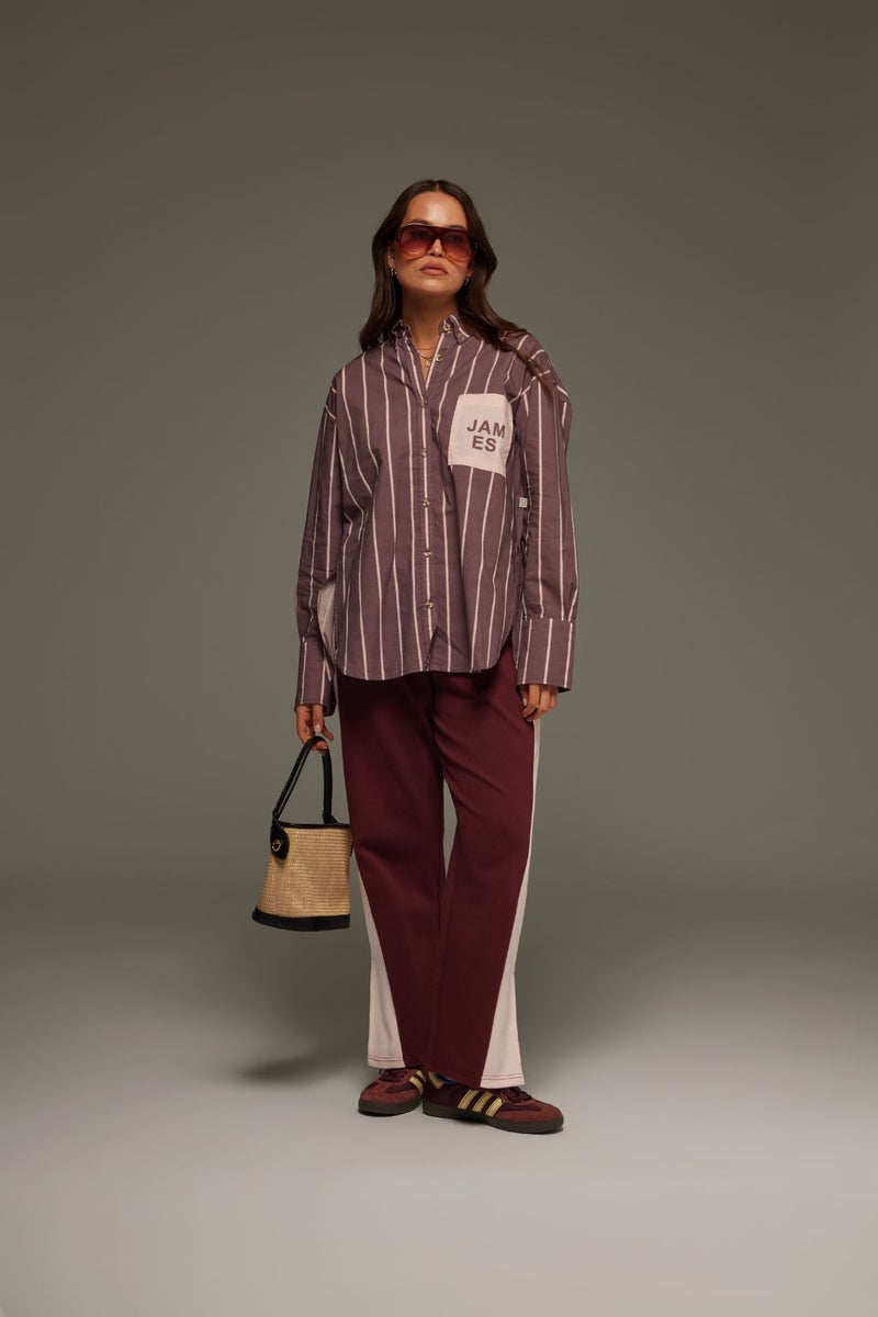 Alpine Cotton Stripe Shirt Red Wine