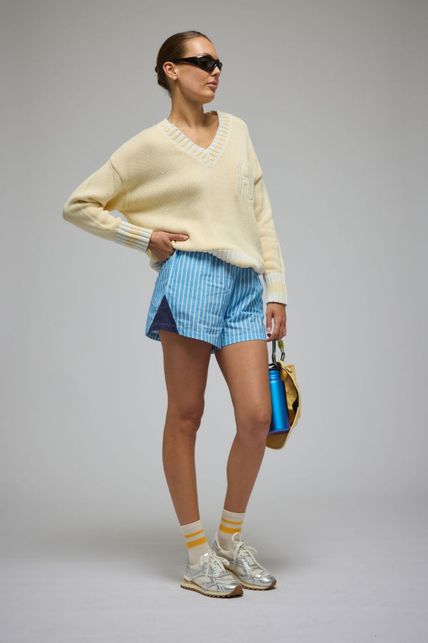 AJ V-Neck Knit Sweater Lemon Cream