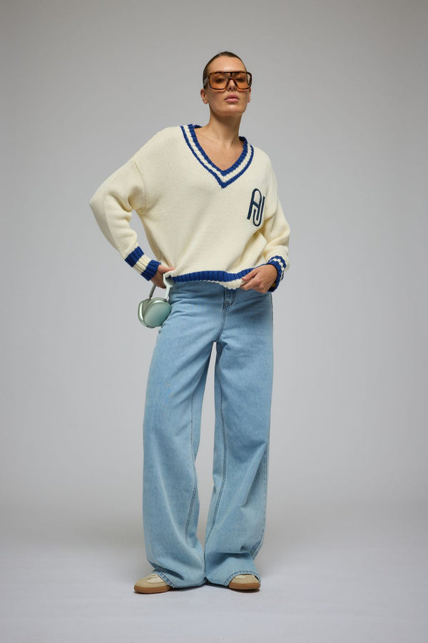 AJ V-Neck Knit Sweater Coconut