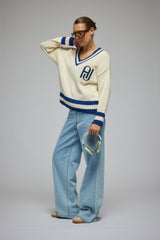AJ V-Neck Knit Sweater Coconut