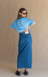 Utility Split Denim Skirt Dark Blue
