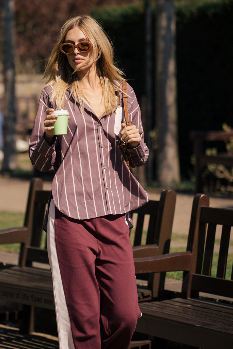 Alpine Cotton Stripe Shirt Red Wine