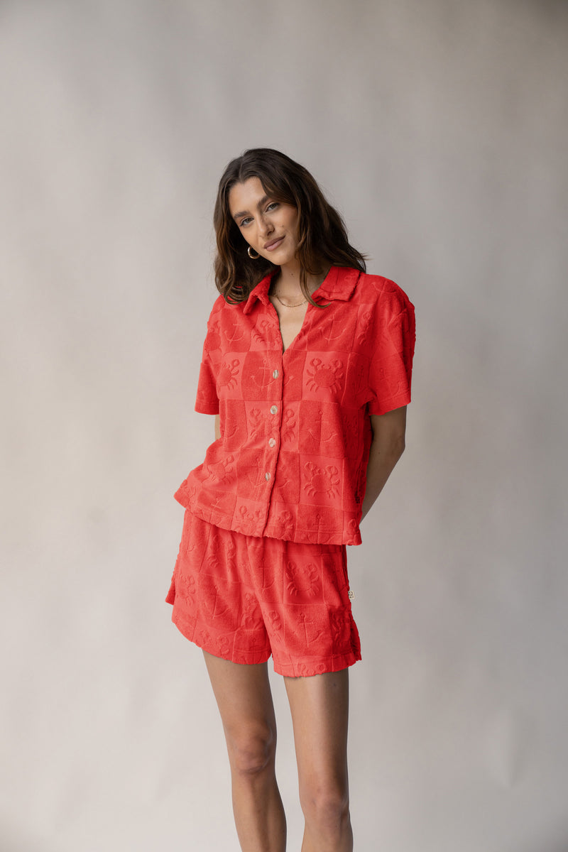 Seaside Terry Shirt Set Lobster Red