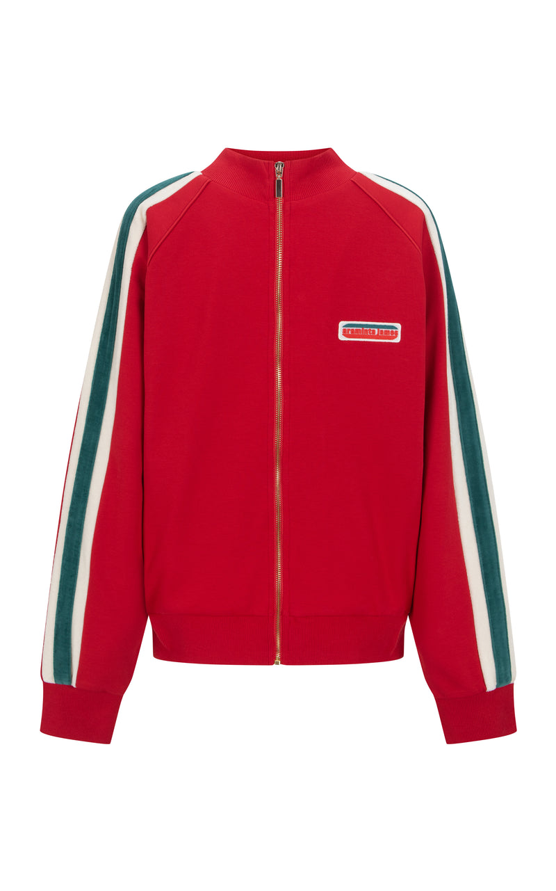 Retro Knit Zip Thru Jacket Tango Red – Araminta James