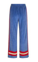 Velour Stripe Trackpant Cerulean Blue