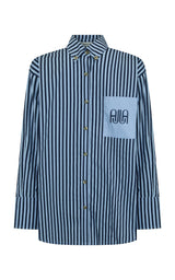 AJJA Shirt Navy Blue Stripe