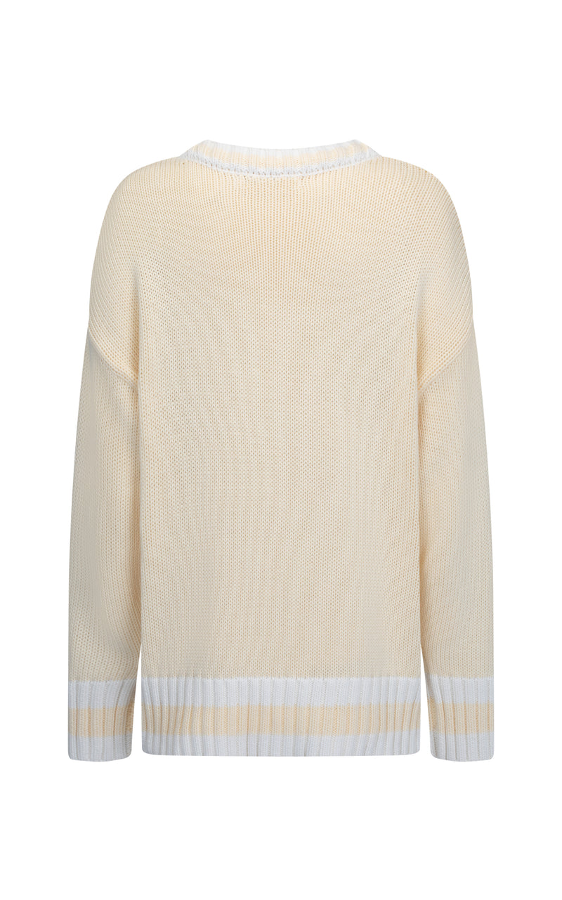AJ V-Neck Knit Sweater Lemon Cream