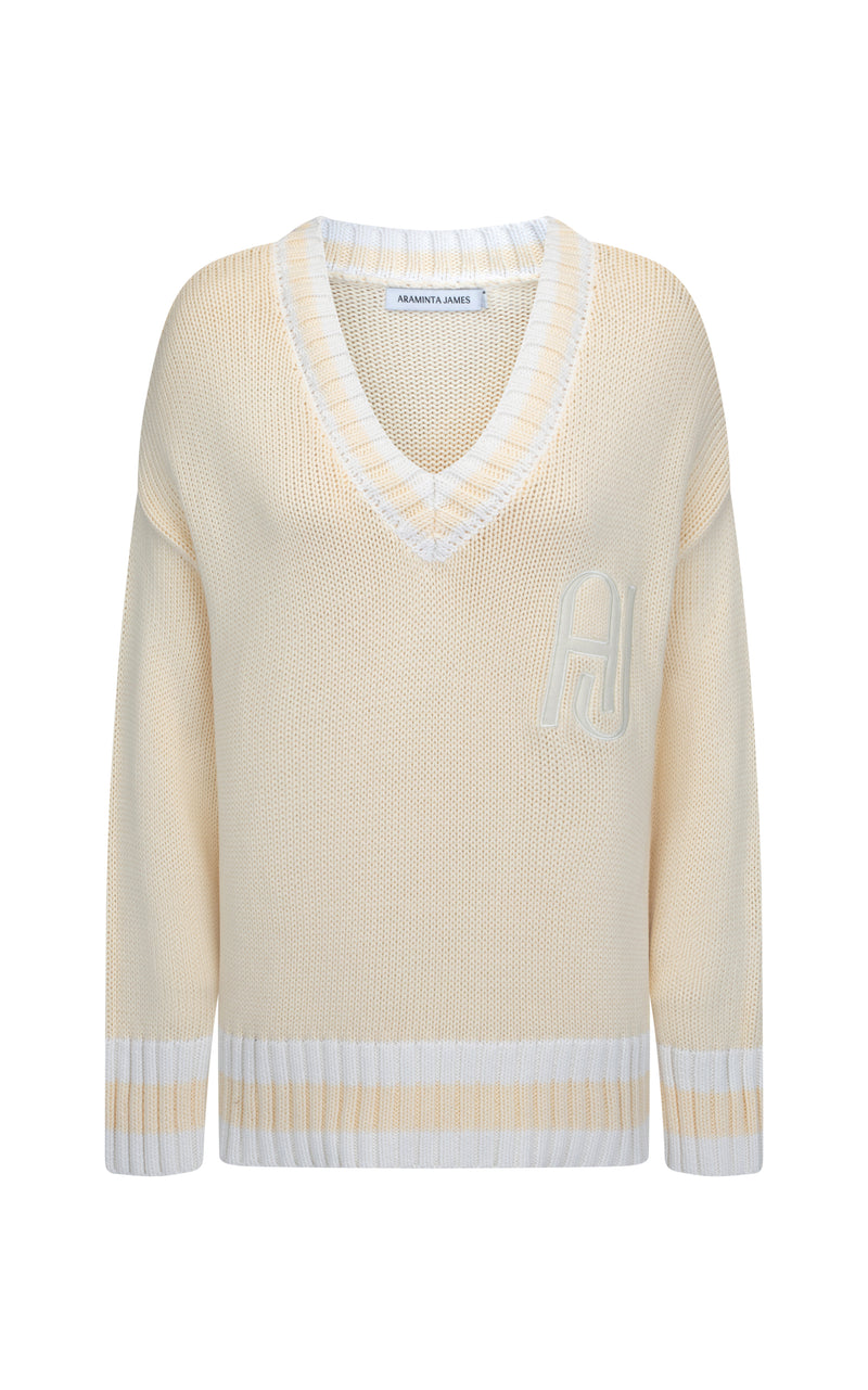 AJ V-Neck Knit Sweater Lemon Cream