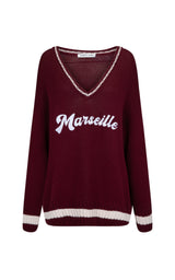 Marseille Knit V-Neck Sweater Red Wine