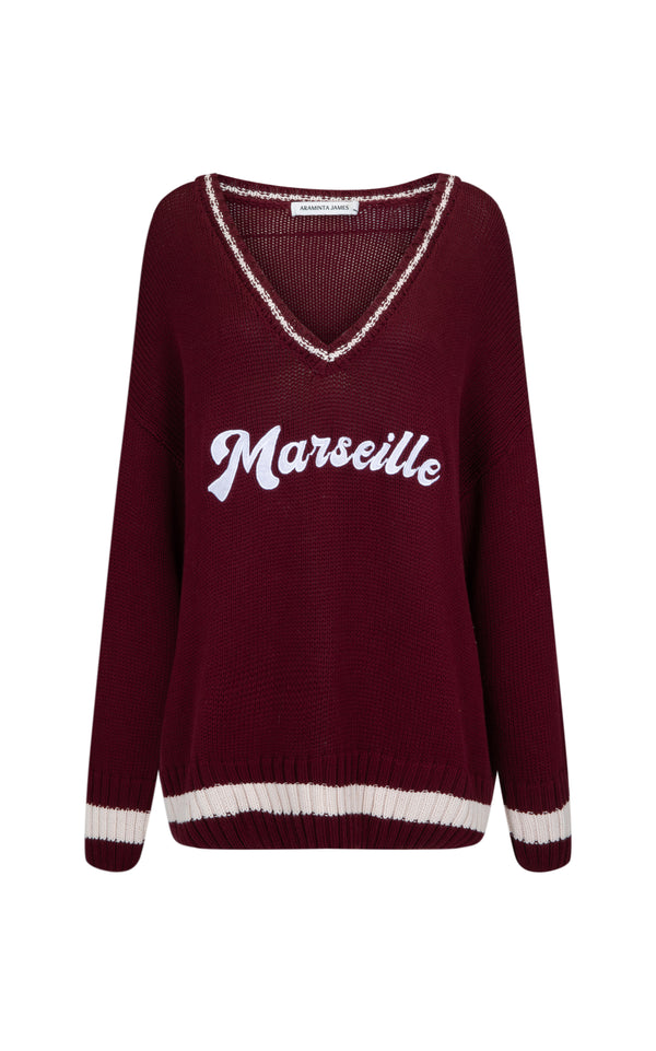 Marseille Knit V-Neck Sweater Red Wine