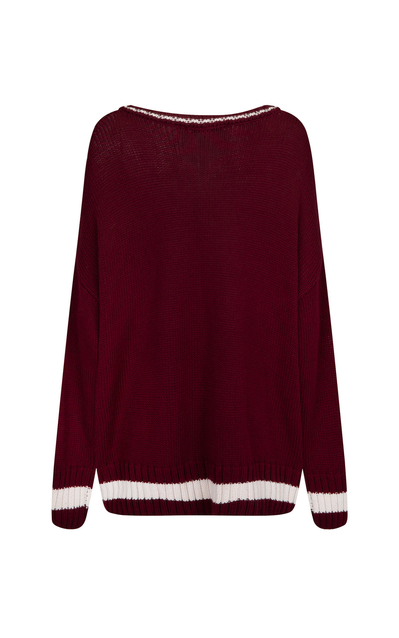 Marseille Knit V-Neck Sweater Red Wine