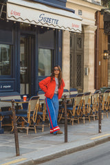 Velour Stripe Trackpant Cerulean Blue