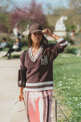 AJ V Neck Knit Sweater Chicory Coffee