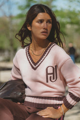 AJ V Neck Knit Sweater Dusty Rose