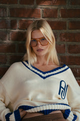 AJ V-Neck Knit Sweater Coconut