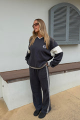 AJ Wide Leg Trackpant Washed Black