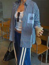 AJJA Shirt Navy Blue Stripe