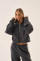 Zip Hoodie Washed Black