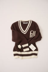 AJ V Neck Knit Sweater Chicory Coffee