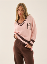 AJ V Neck Knit Sweater Dusty Rose