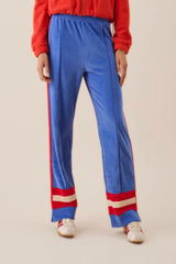 Velour Stripe Trackpant Cerulean Blue