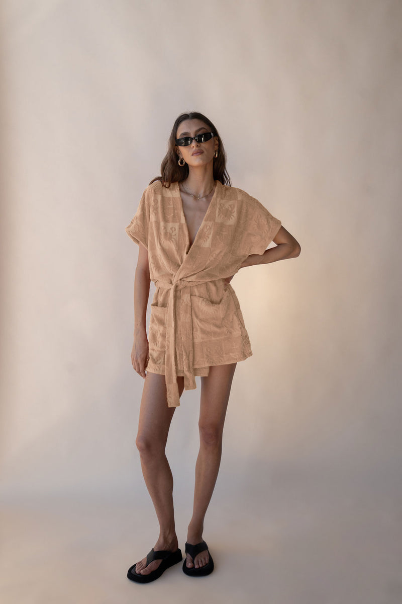 Seaside Terry Kimono Dress Macadamia - New Arrival